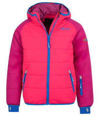 Kinder winterjas hafjell xt waterdicht winddicht donkerroze/lichtroze/blauw
