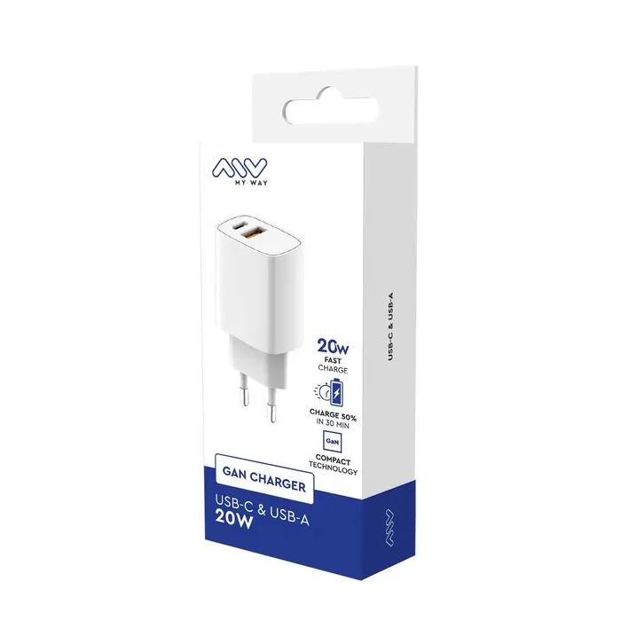 CHARGEUR SECTEUR GAN 20W USB-C + 18W USB-A BLANC 3/3