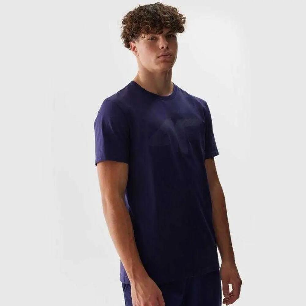 T-Shirt de algodão com logótipo grande para homem (Azul Marinho) 4/4