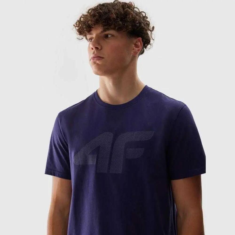 T-Shirt de algodão com logótipo grande para homem (Azul Marinho) 3/4