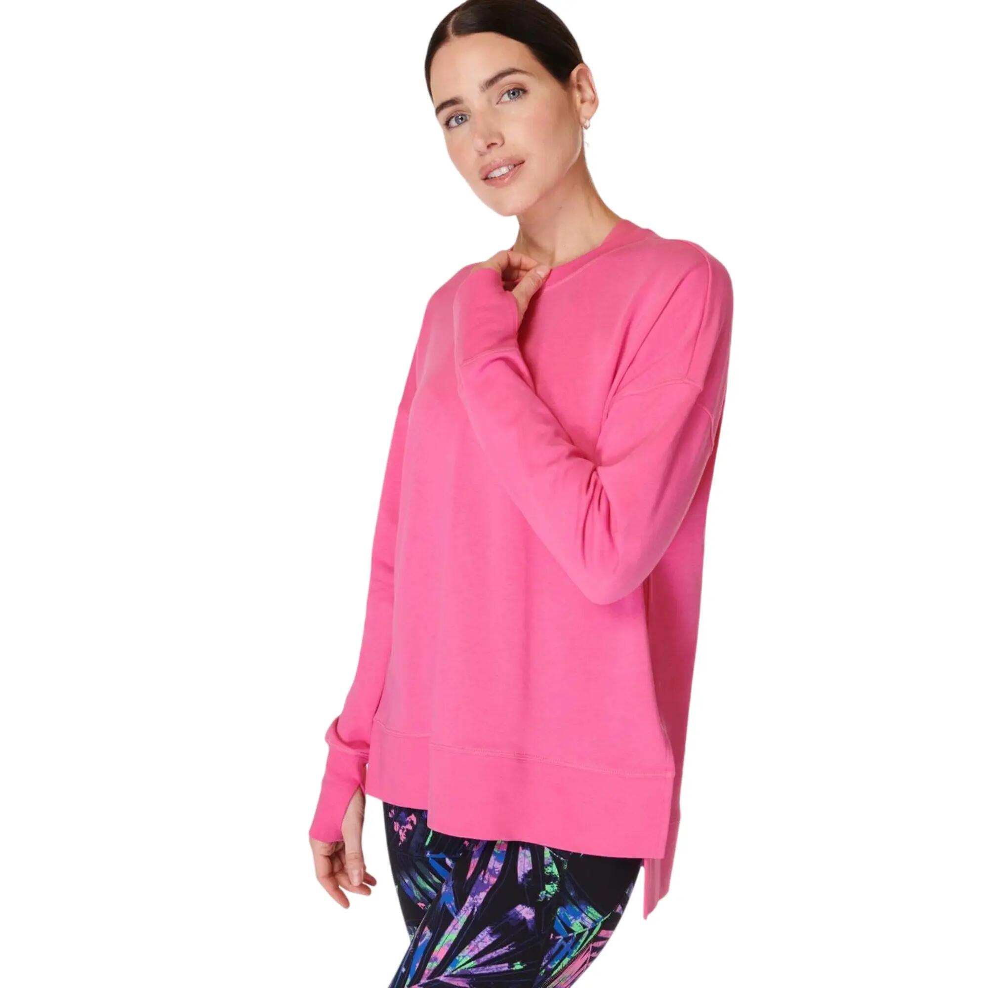 Womens/Ladies After Class Longline Sweatshirt (Camellia Pink) 4/4