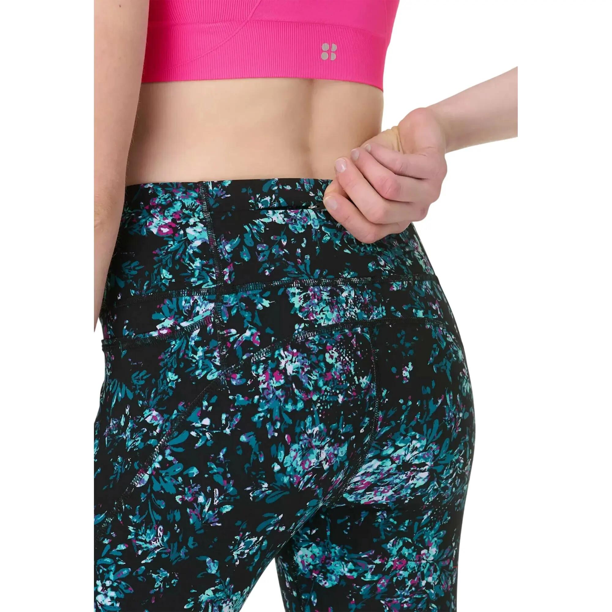 Womens/Ladies Power Peony Workout Leggings (Black) 4/4