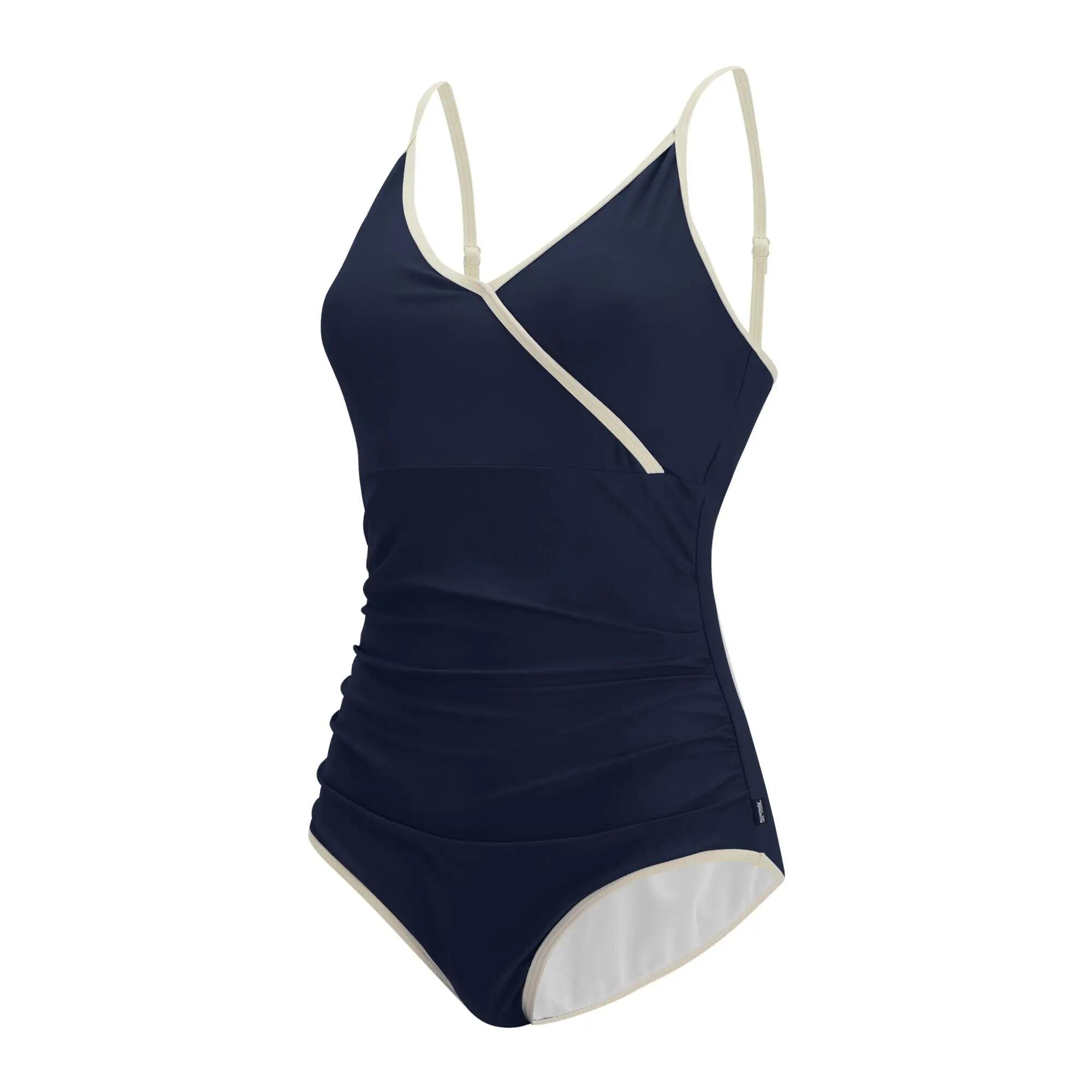 Maillot De Bain 1 Pièce À Col V Et Bretelles Ajustables KYRA Femme (Bleu Marine) 4/7
