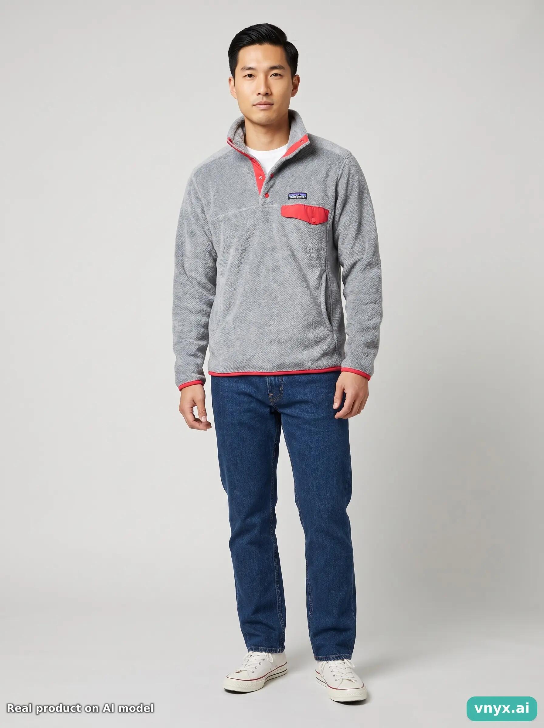 Second Life - Patagonia Light Grey Fleece Pullover Men S 3/5