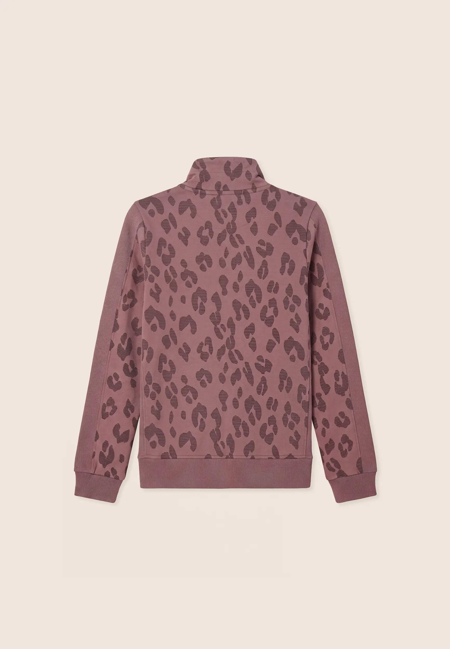 Felpa donna stampa leopardata chiusura zip e collo alto 2/3