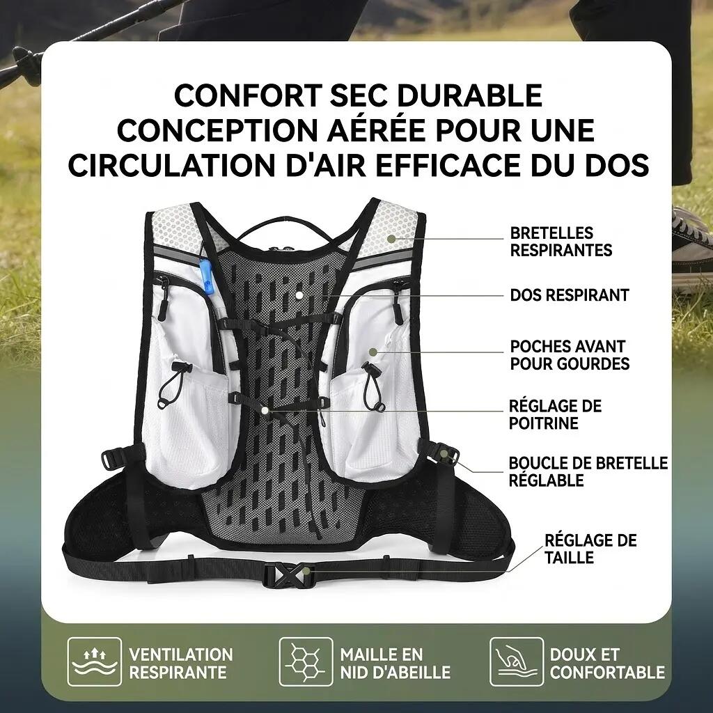Sac à dos outdoor léger RPET randonnée vélo running - Rouge 4/7