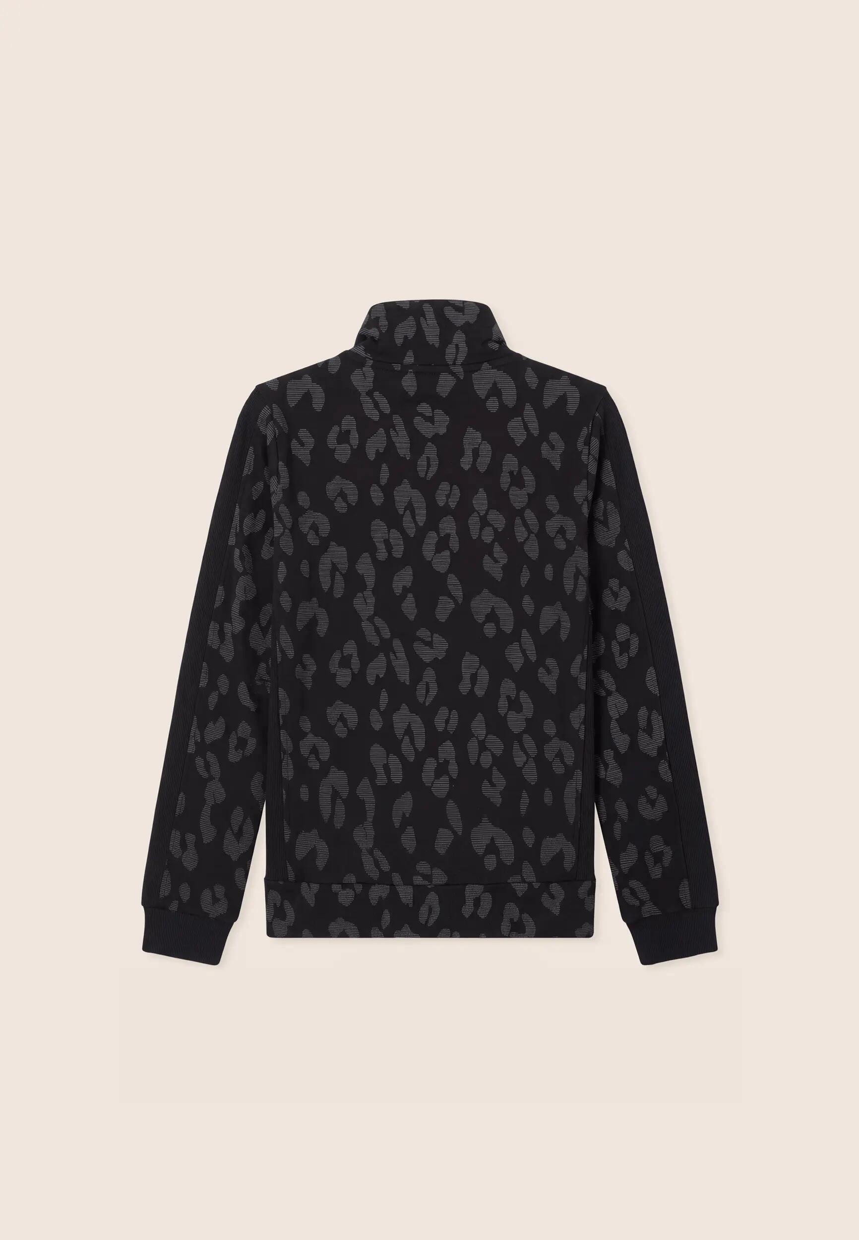 Felpa donna stampa leopardata chiusura zip e collo alto 2/3