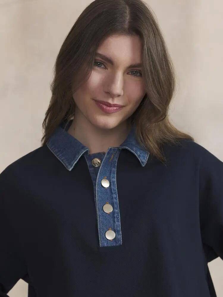 Polo manches longues femme, col boutonné nancypol bleu marine 4/5