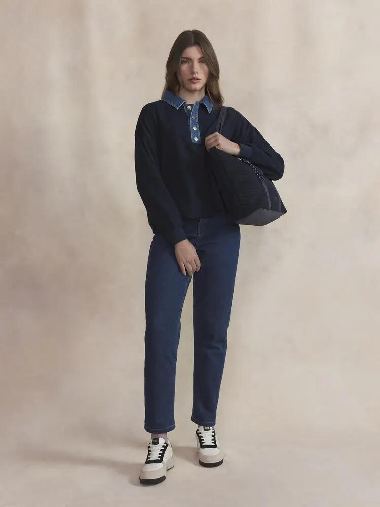 Polo manches longues femme, col boutonné nancypol bleu marine 2/5