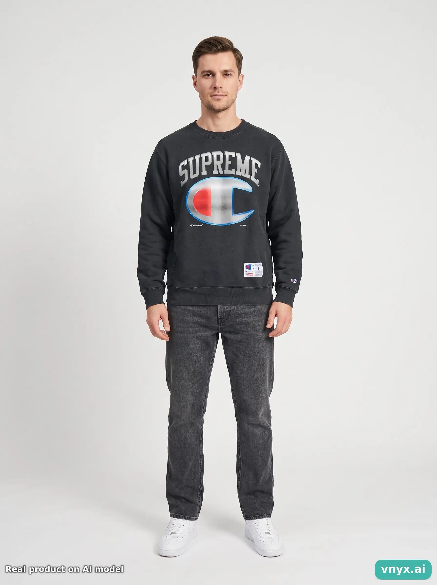 Second Life - Vintage Supreme Black Sweatshirt Men L 3/5
