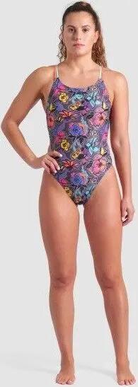 Maillot de bain Arena Vivid Repeat Dos Lace Plus Gris/Multicolore Femme 5/5