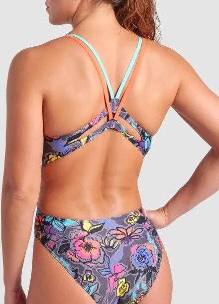 Maillot de bain Arena Vivid Repeat Dos Lace Plus Gris/Multicolore Femme 4/5