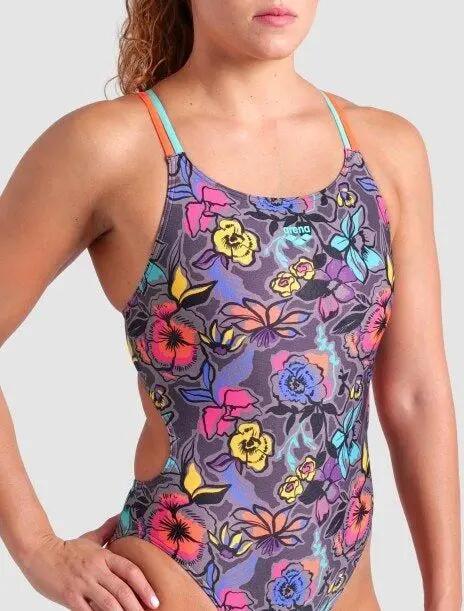 Maillot de bain Arena Vivid Repeat Dos Lace Plus Gris/Multicolore Femme 3/5