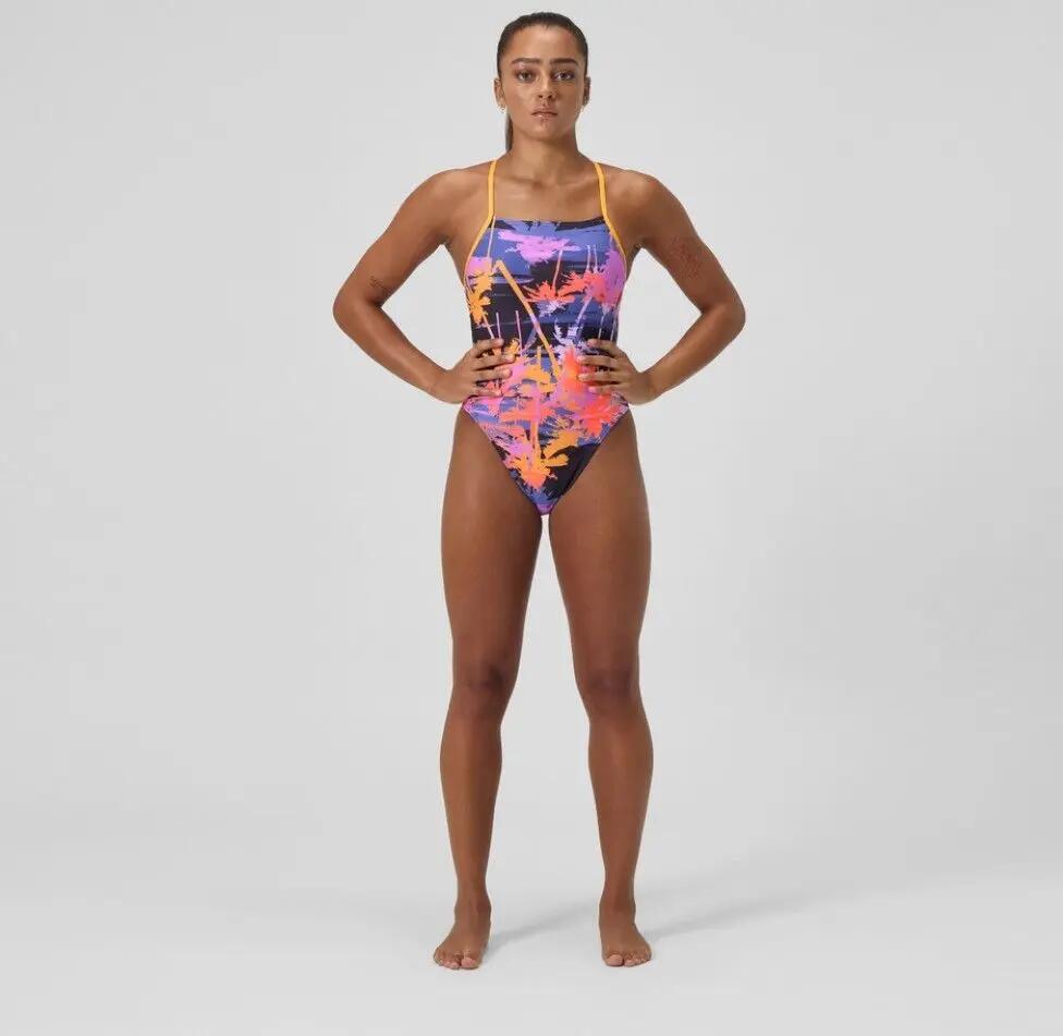 Maillot de bain Speedo Club Training Lattice Tie Back imprimé Bleu marine/Orange 4/5