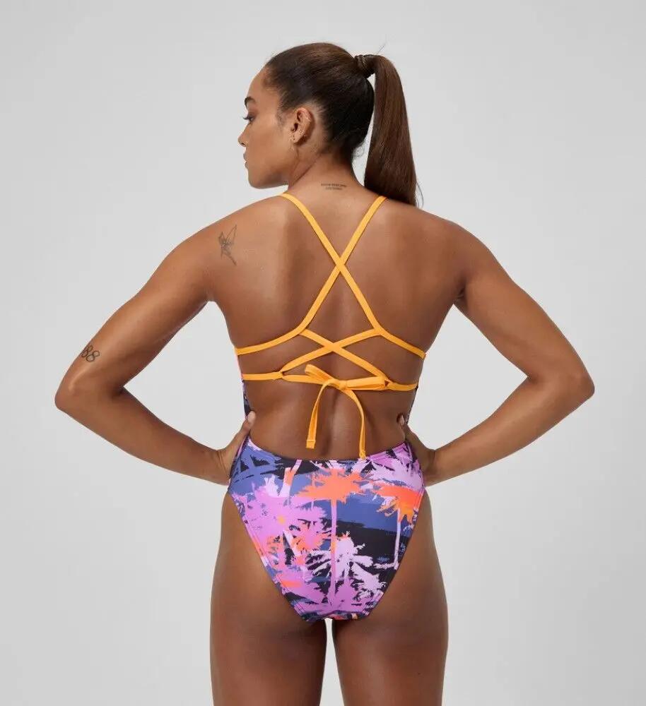 Maillot de bain Speedo Club Training Lattice Tie Back imprimé Bleu marine/Orange 3/5