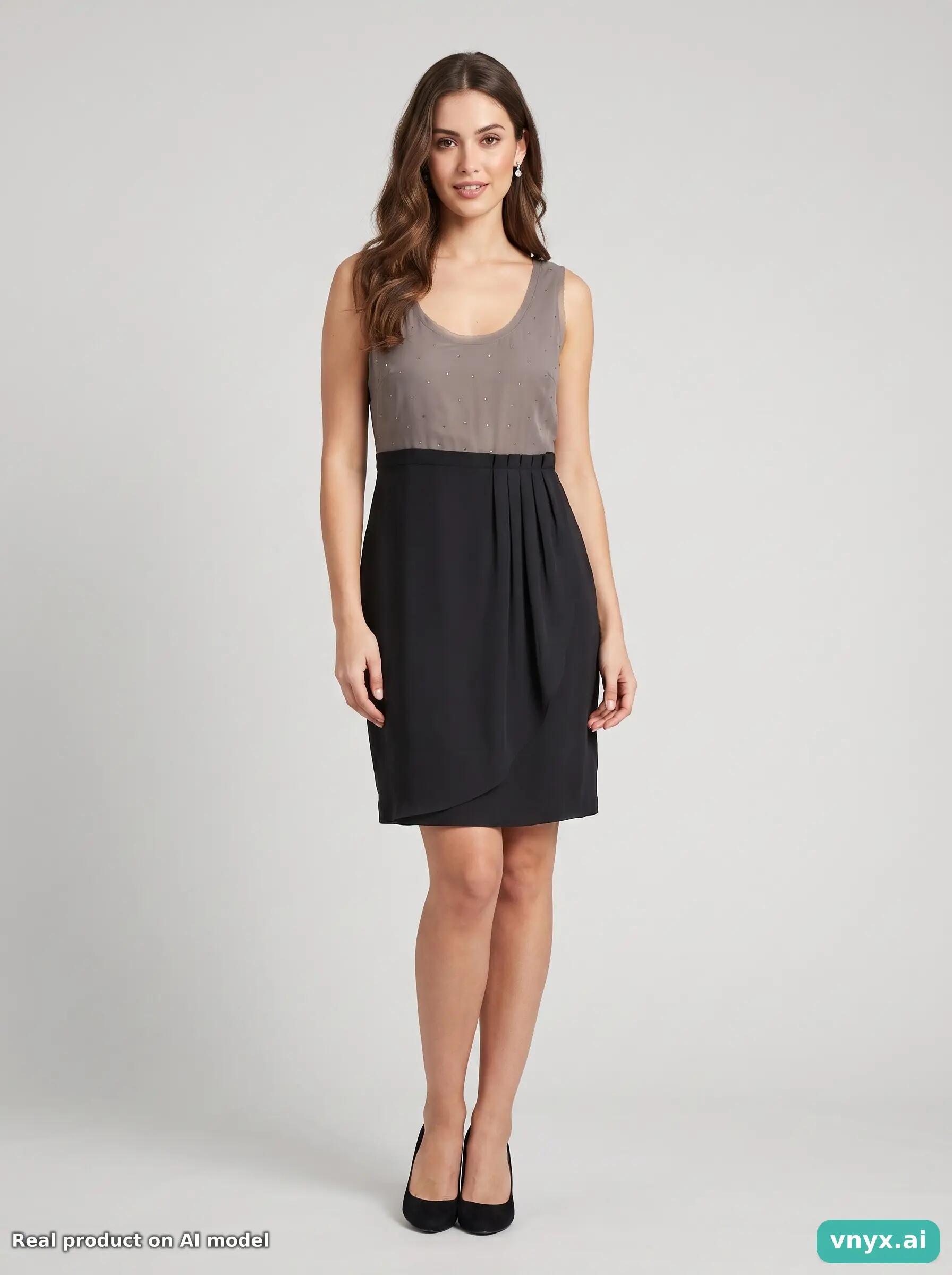 Second Life - Vintage coast Taupe & Black Occasion Dress Women L 3/5