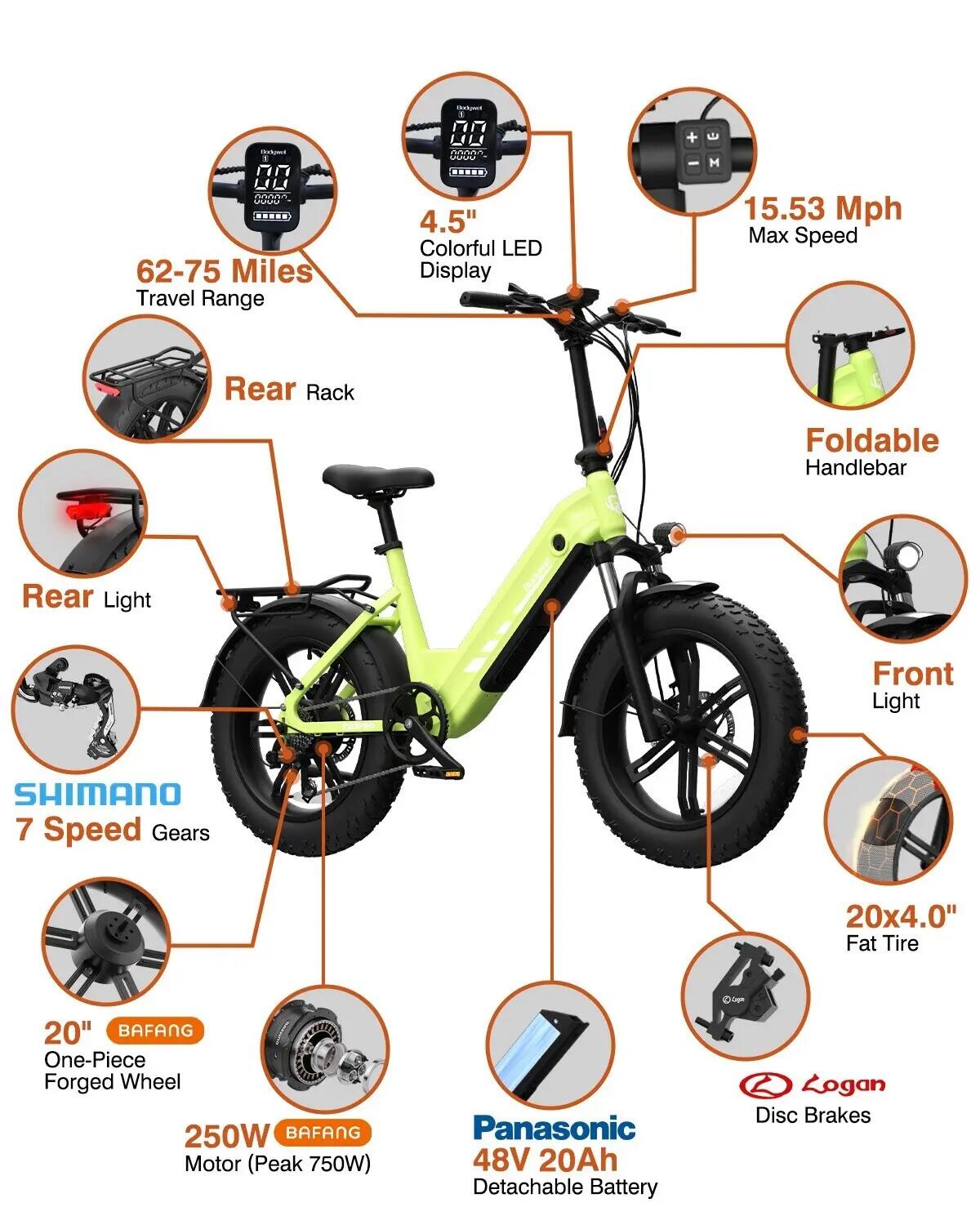 Bicicleta urbana elétrica BODYWEL F20PRO, motor 500W, 960Wh, 20 polegadas 8/8