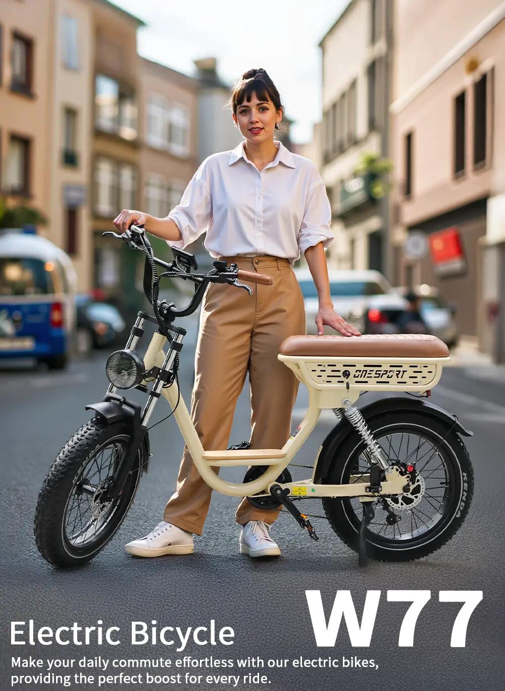 Bicicleta eléctrica para adultos ONESPORT W77, batería 48V 18Ah, neumáticos 20" 7/11