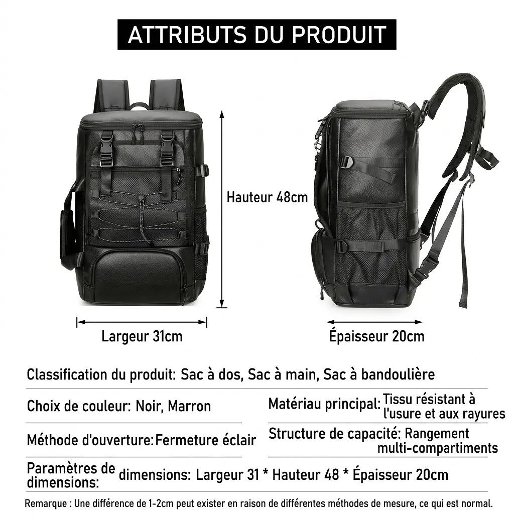 Sac à dos PU outdoor détachable 30L 31x48x20 cm - Noir 10/10