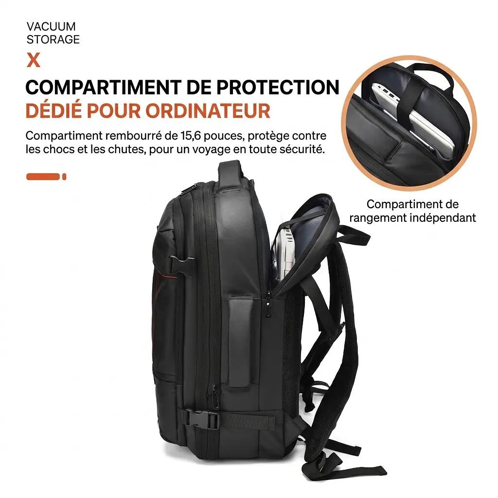 Sac à dos de voyage extensible 26-33L 48x28x13 cm - Noir 3/8