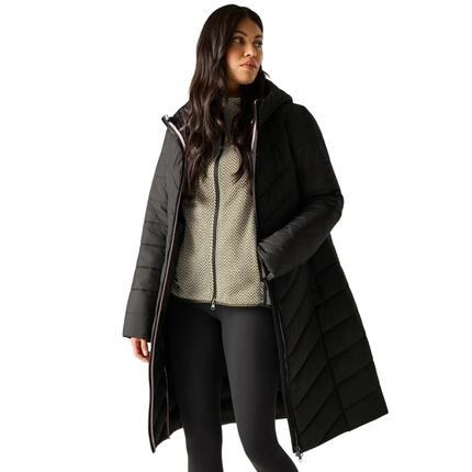 Veste Longue Matelassée Et Unie À Capuche Ajustable ADELA Femme (Bleu Marine)