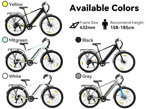 Mujer Hombre Bicicleta Eléctrica Urbana 26 Pulgadas 250W 36V 7 Velocidades 7/7