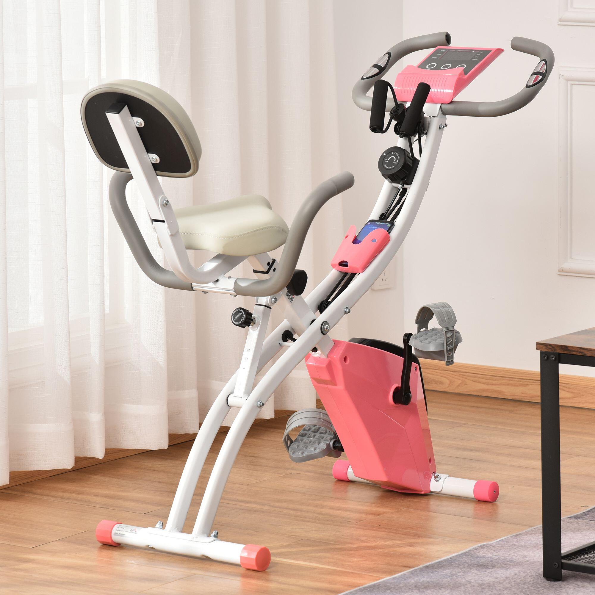 Bicicleta Estática 51x97x115cm Rosa e Branco HOMCOM 2/7