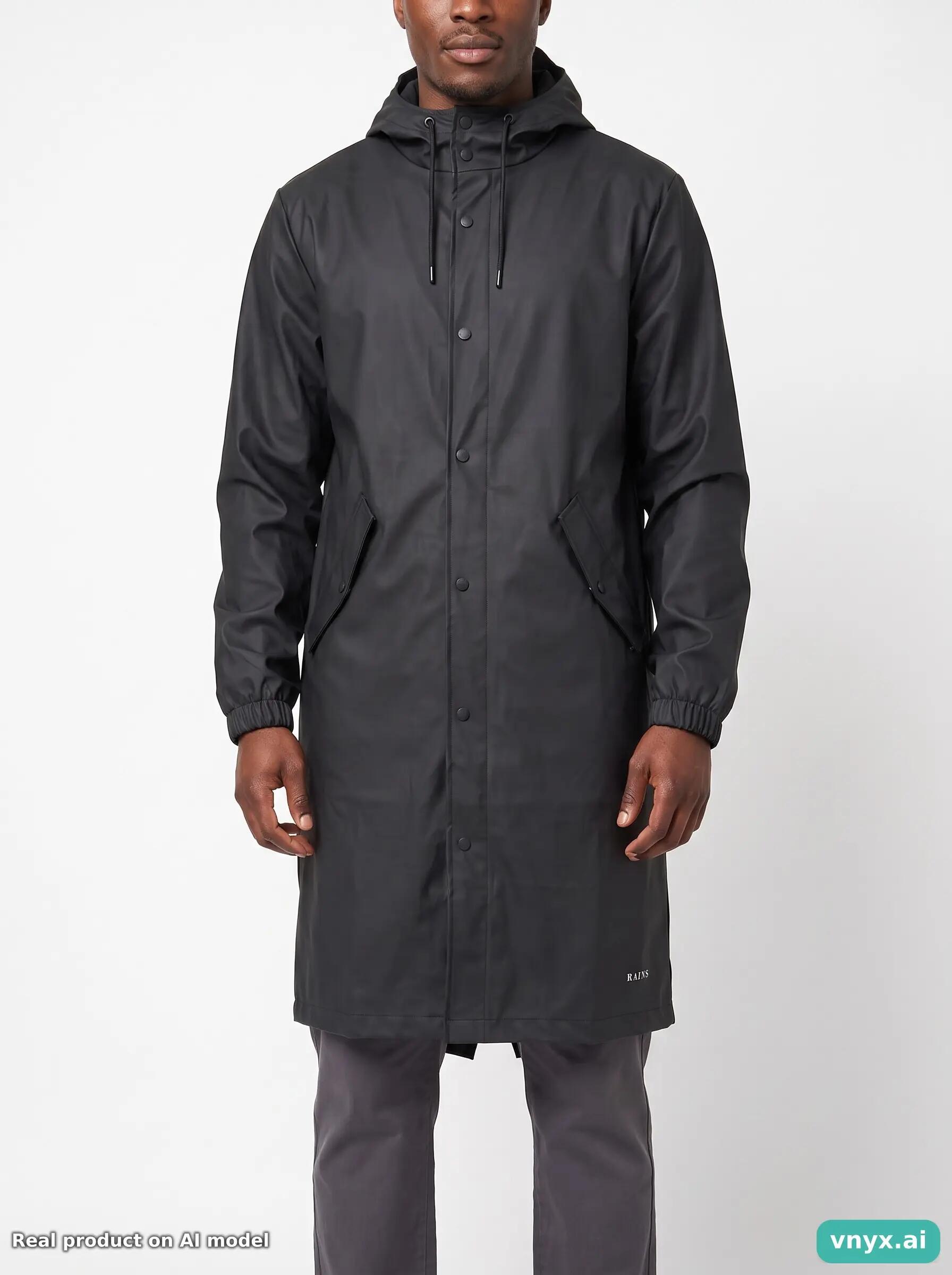 Second Life - Vintage RAINS Black Long Coat Men M 1/5