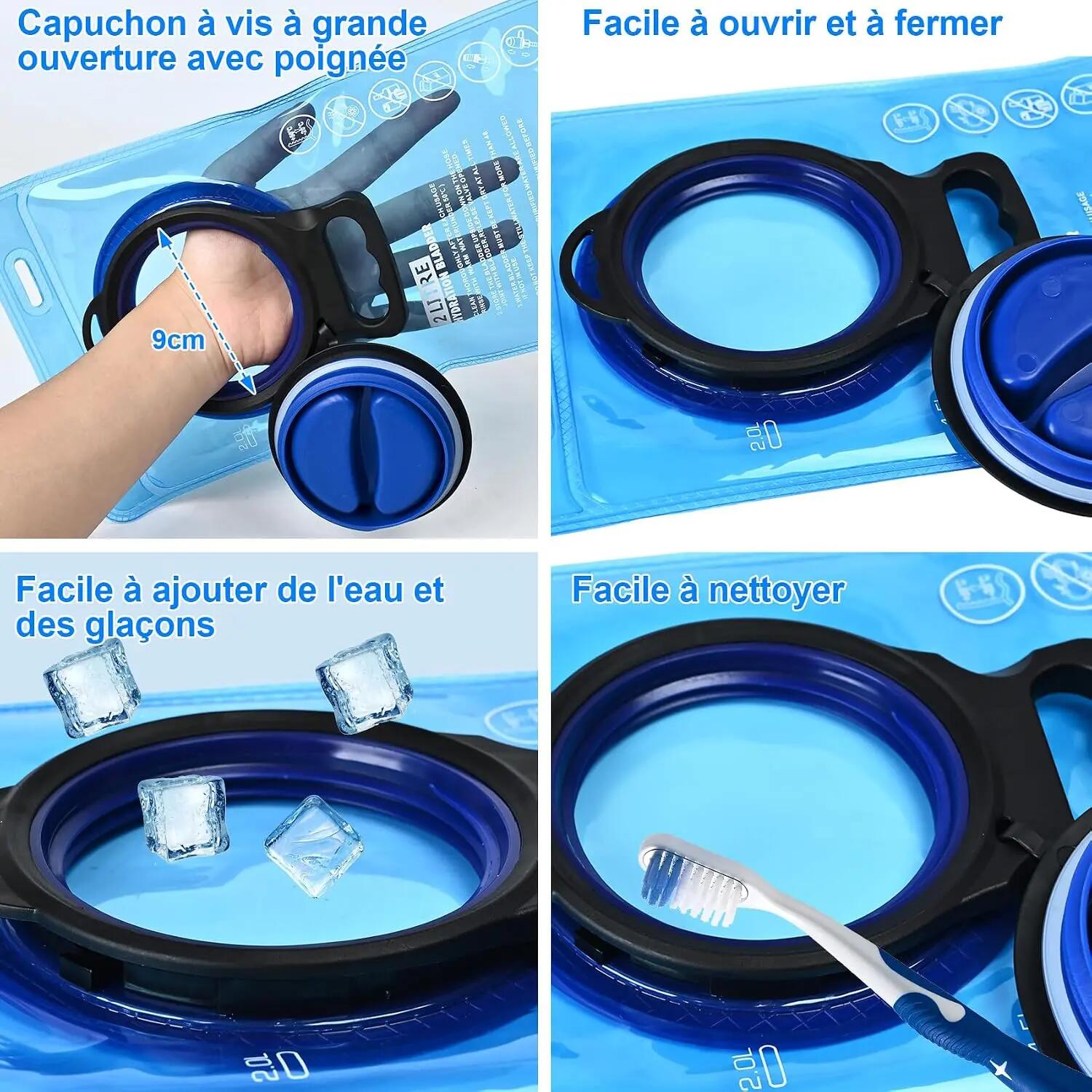 Poche à eau 2L, Poche d'hydratation sans BPA, anti-fuite. Réservoir d'eau à gran 3/7