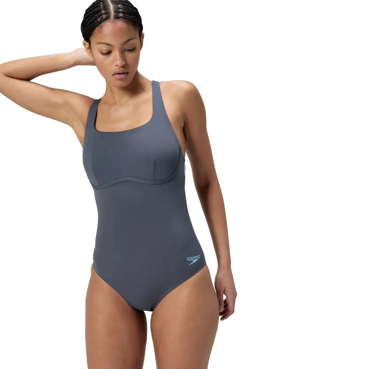 Speedo Womens Flex Band Swimsuit with Integrated Swim Bra - Grey Lead 1/1