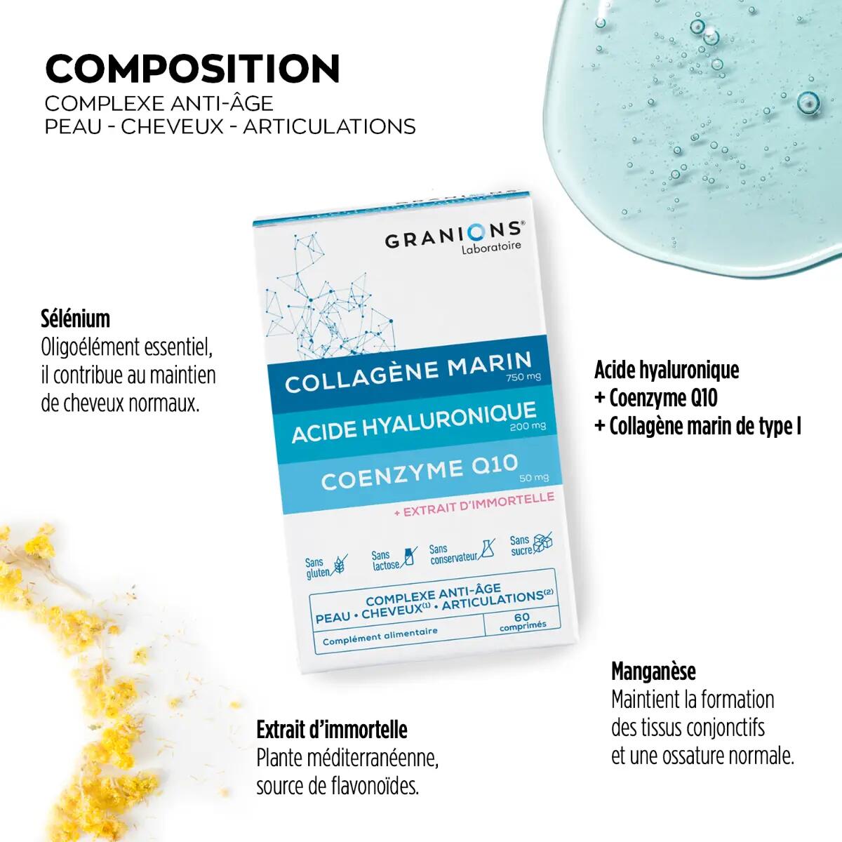 GRANIONS - Complexe Collagène, Acide Hyaluronique & Coenzyme Q10 - 60 comprimés 5/7