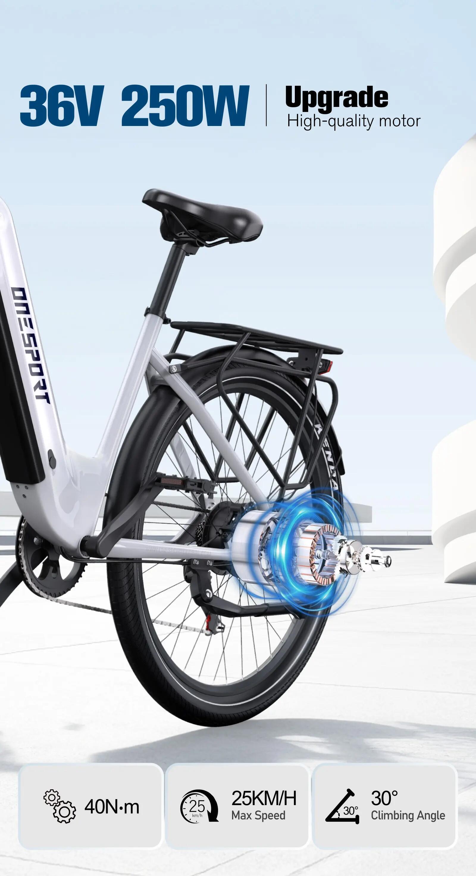 Bici elettrica ONESPORT OT05, Motore 250W, Batteria 36V 18,2Ah, pneumatici 27,5" 7/11