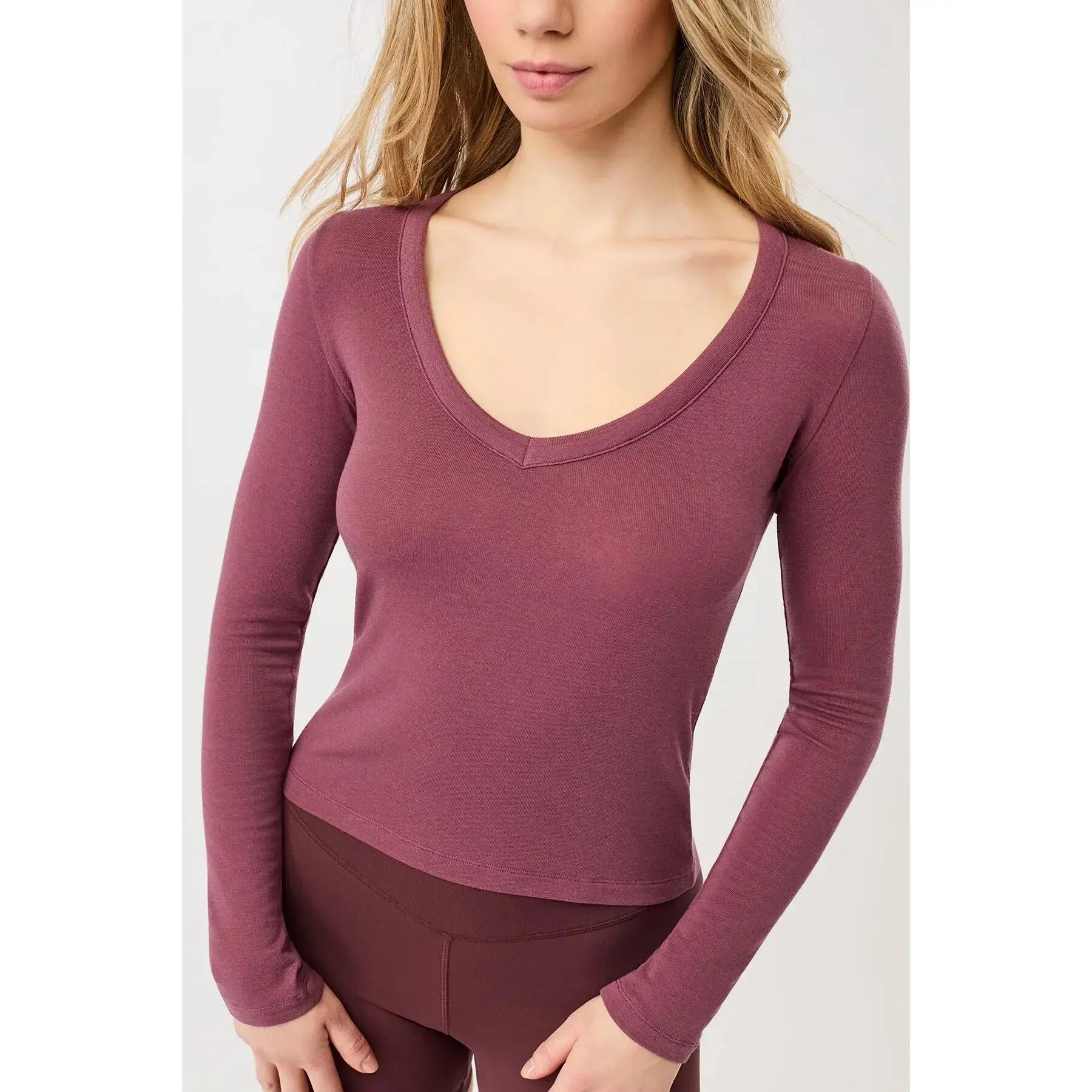 Camiseta de cuello en V de manga larga corta mujer Mandala 3/4