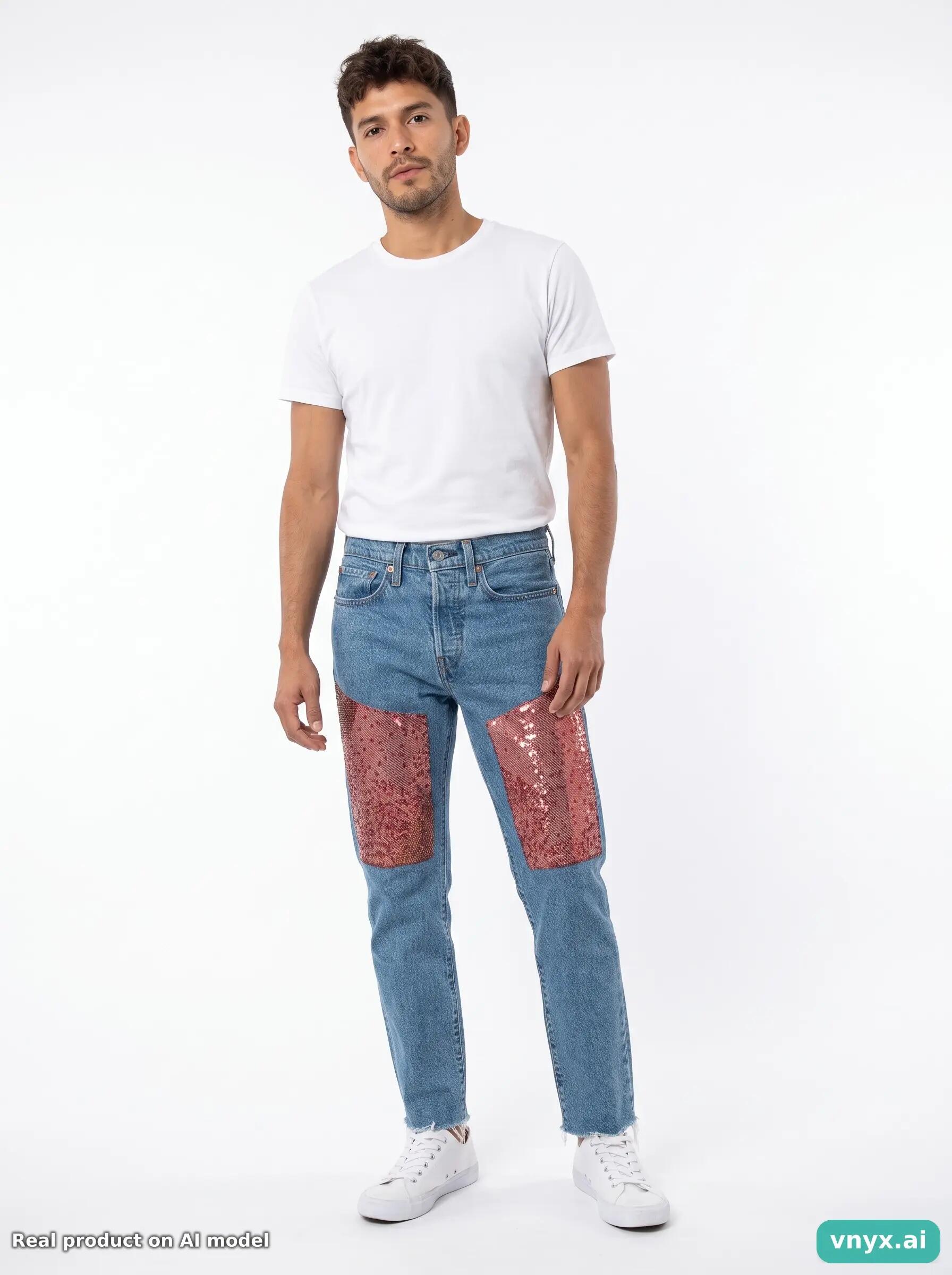 Second Life - LEVI STRAUSS & CO. Blue Patchwork Jeans 3/6