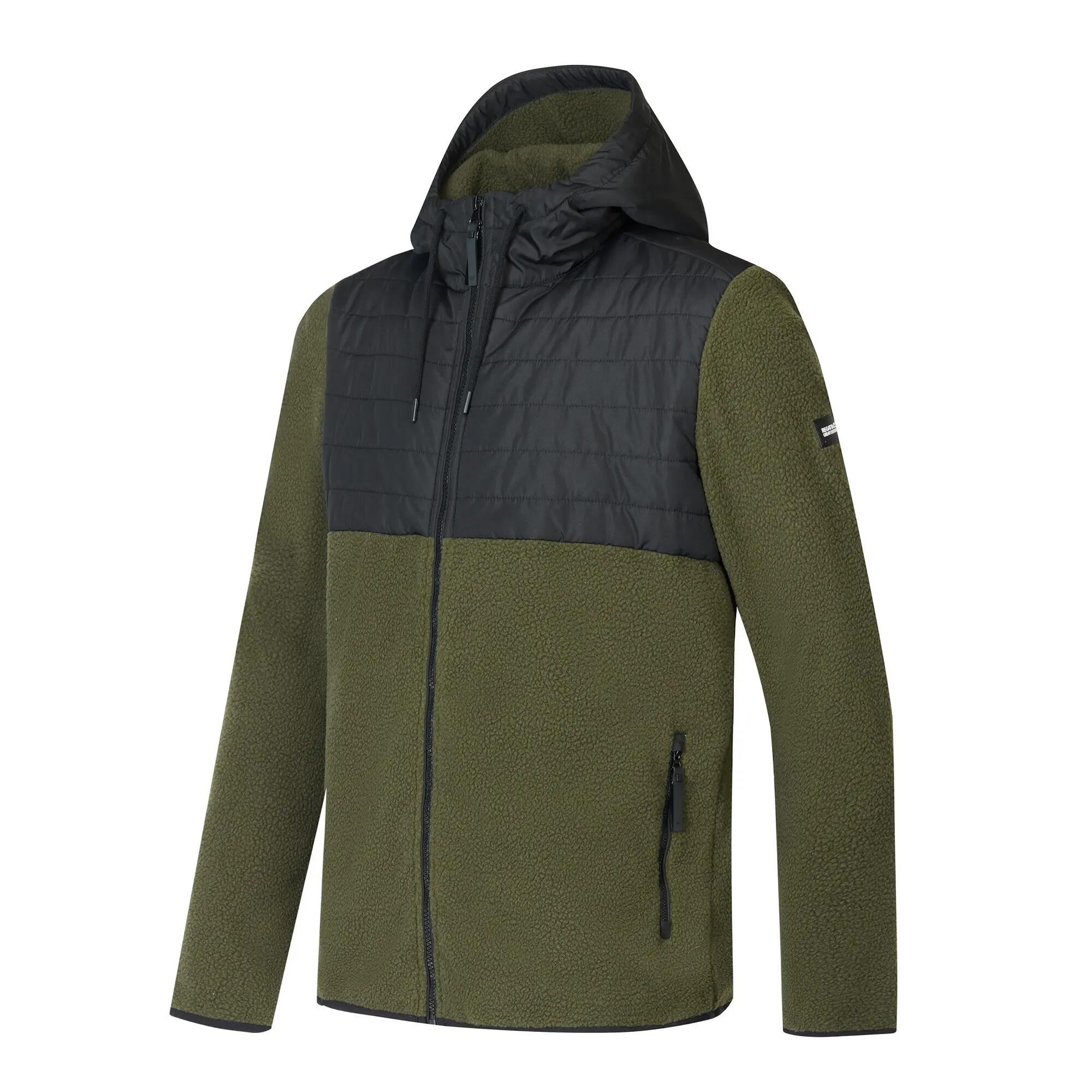 Mens Frankie Two Tone Borg Fleece Hybrid Jacket (Dark Khaki/Black) 7/7