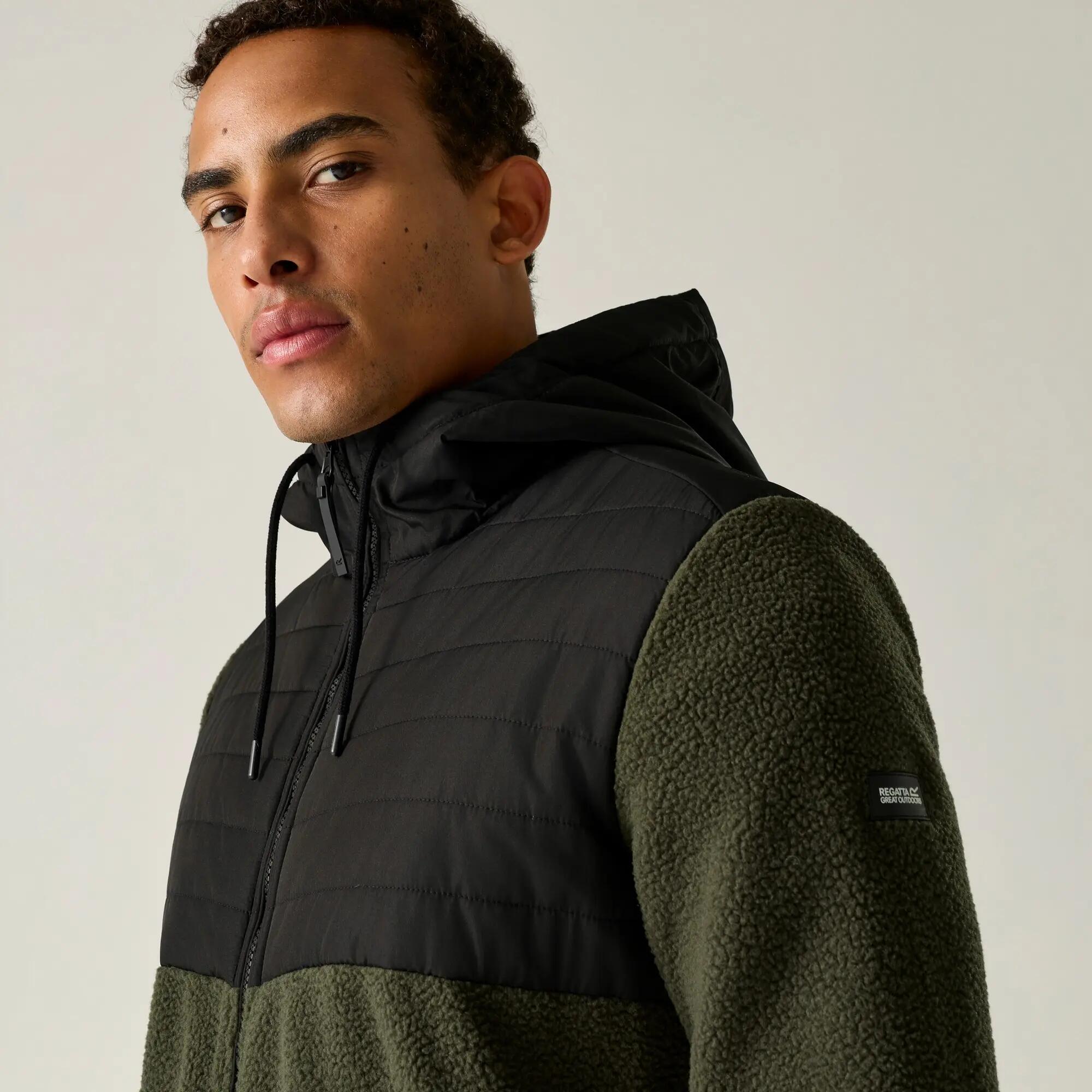 Mens Frankie Two Tone Borg Fleece Hybrid Jacket (Dark Khaki/Black) 4/7