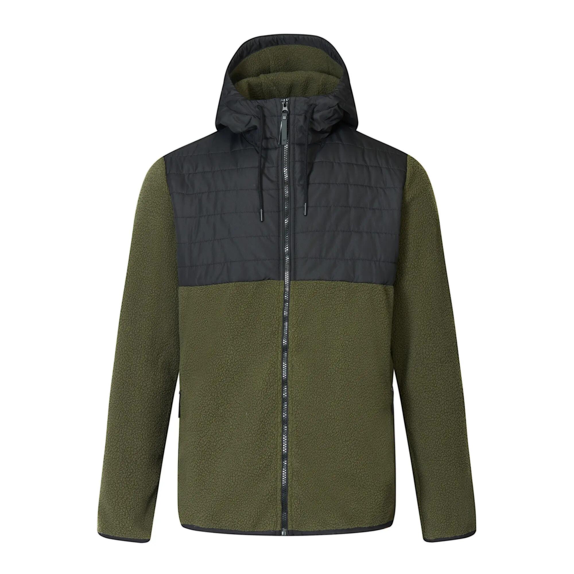 Mens Frankie Two Tone Borg Fleece Hybrid Jacket (Dark Khaki/Black) 2/7