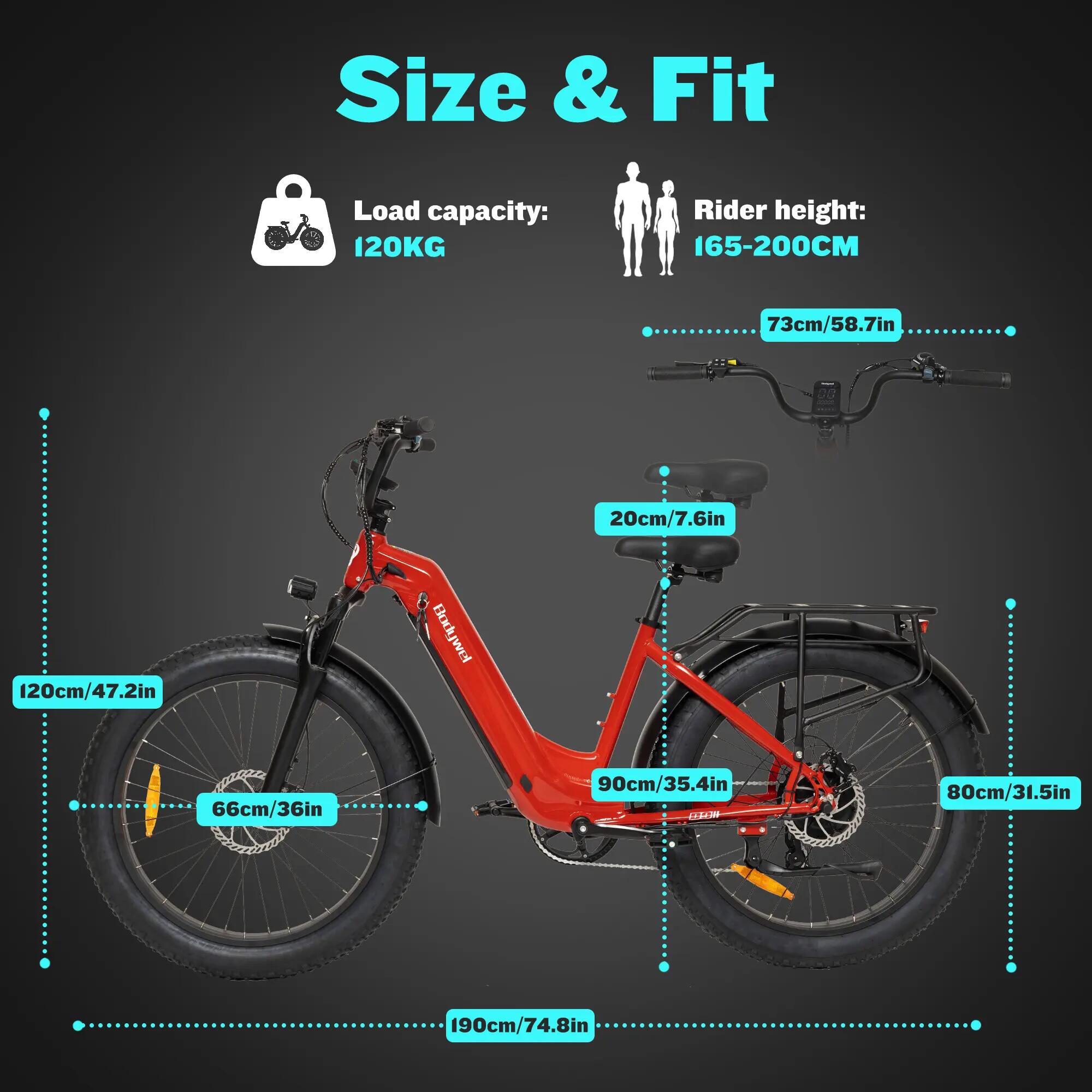 Bicicleta urbana elétrica BODYWEL D9, motor 750W, 720Wh, 26 polegadas 7/7