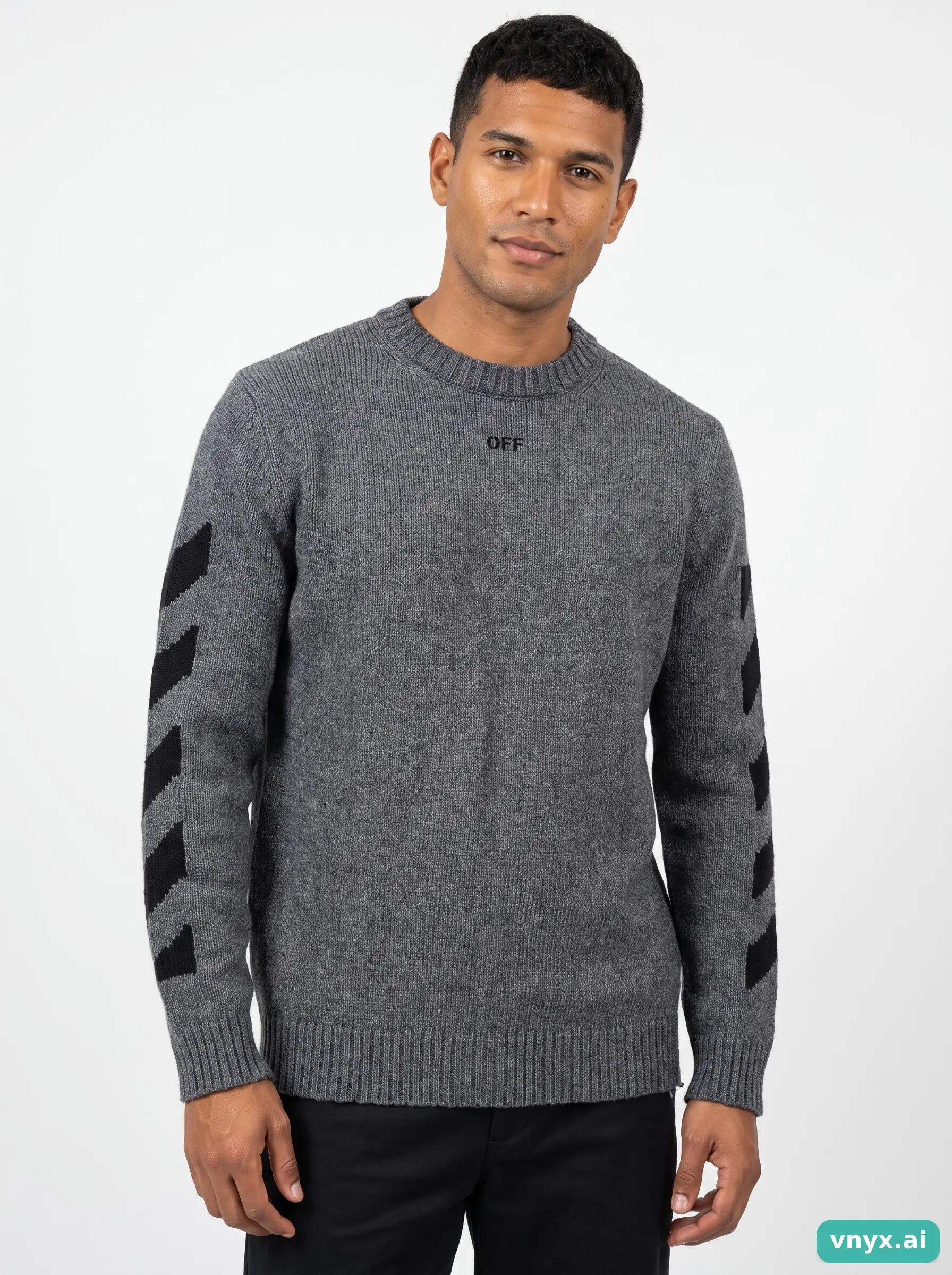 Second Life - Vintage Off-White Deep Grey Sweater Men M 5/5