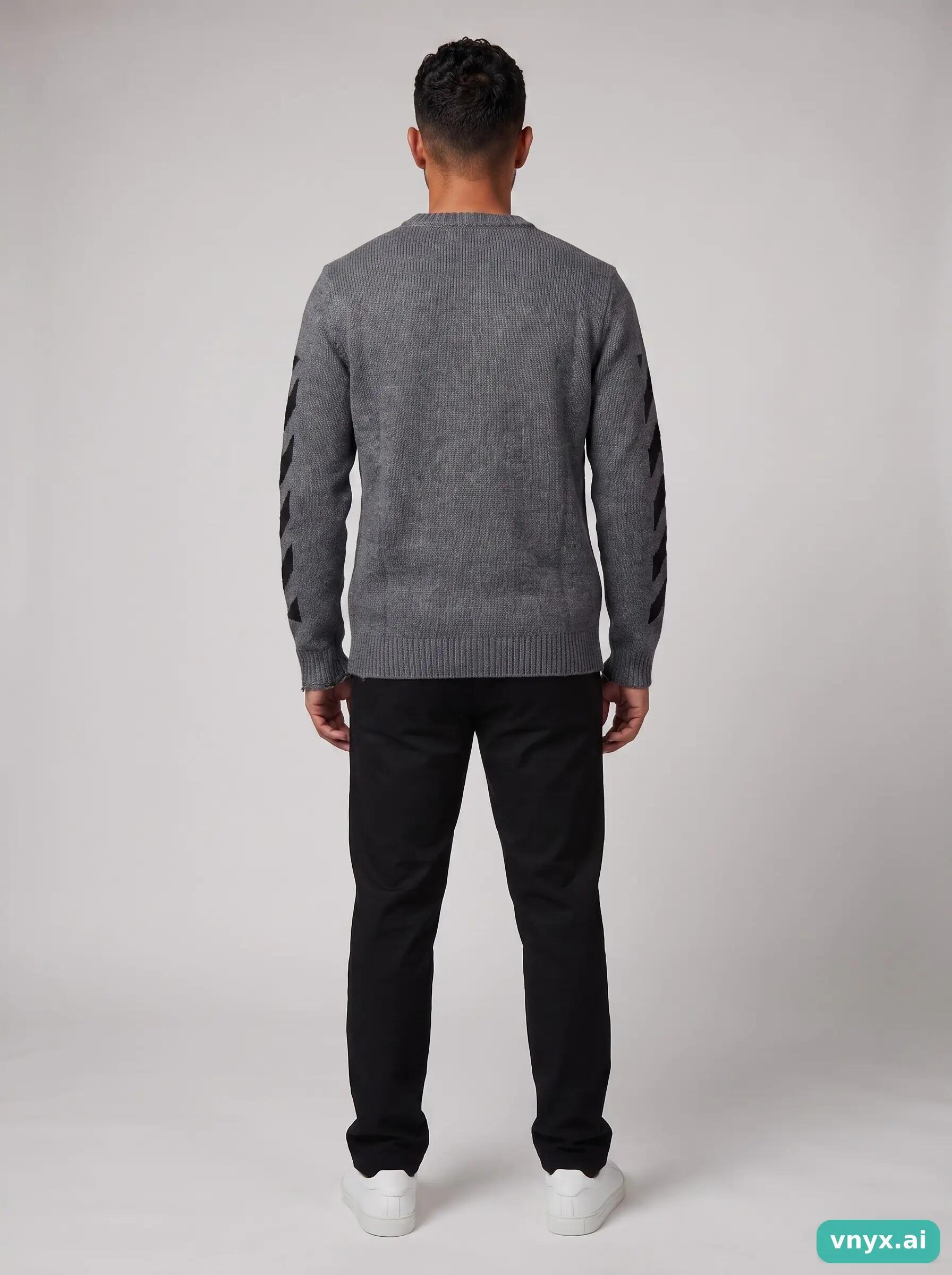 Second Life - Vintage Off-White Deep Grey Sweater Men M 4/5