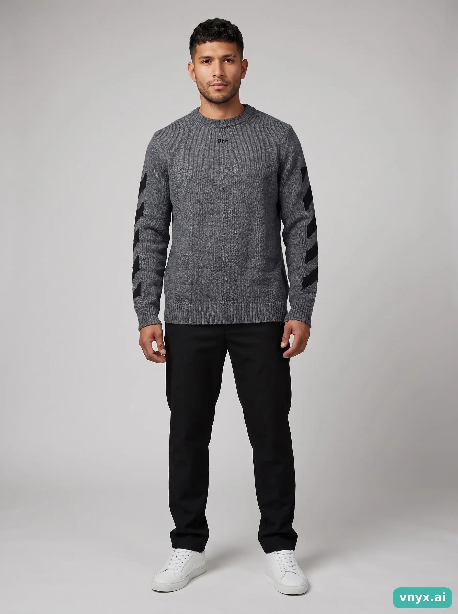 Second Life - Vintage Off-White Deep Grey Sweater Men M 3/5