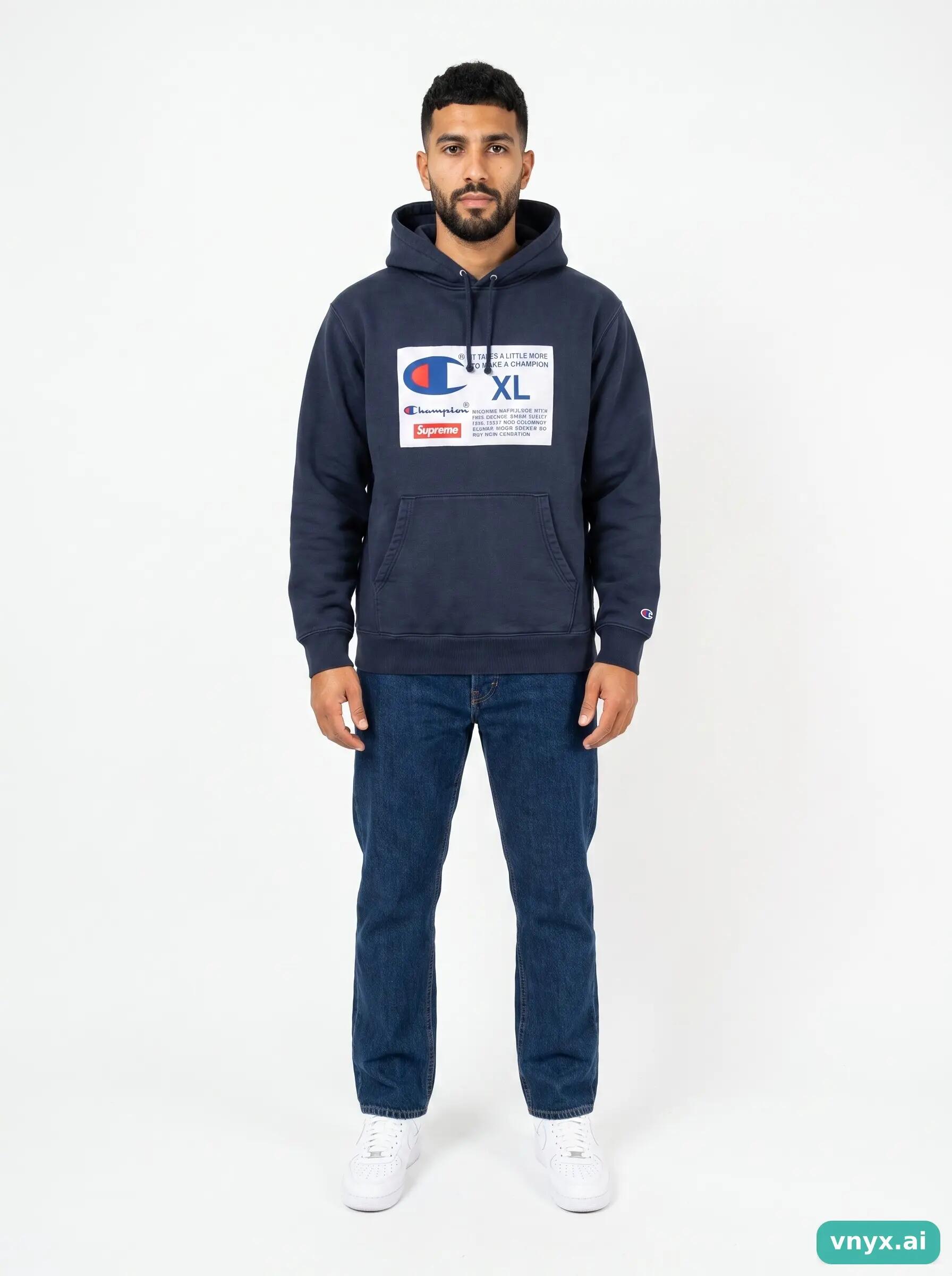 Second Life - Vintage Champion Dark blue Hoodie Men XL 3/5