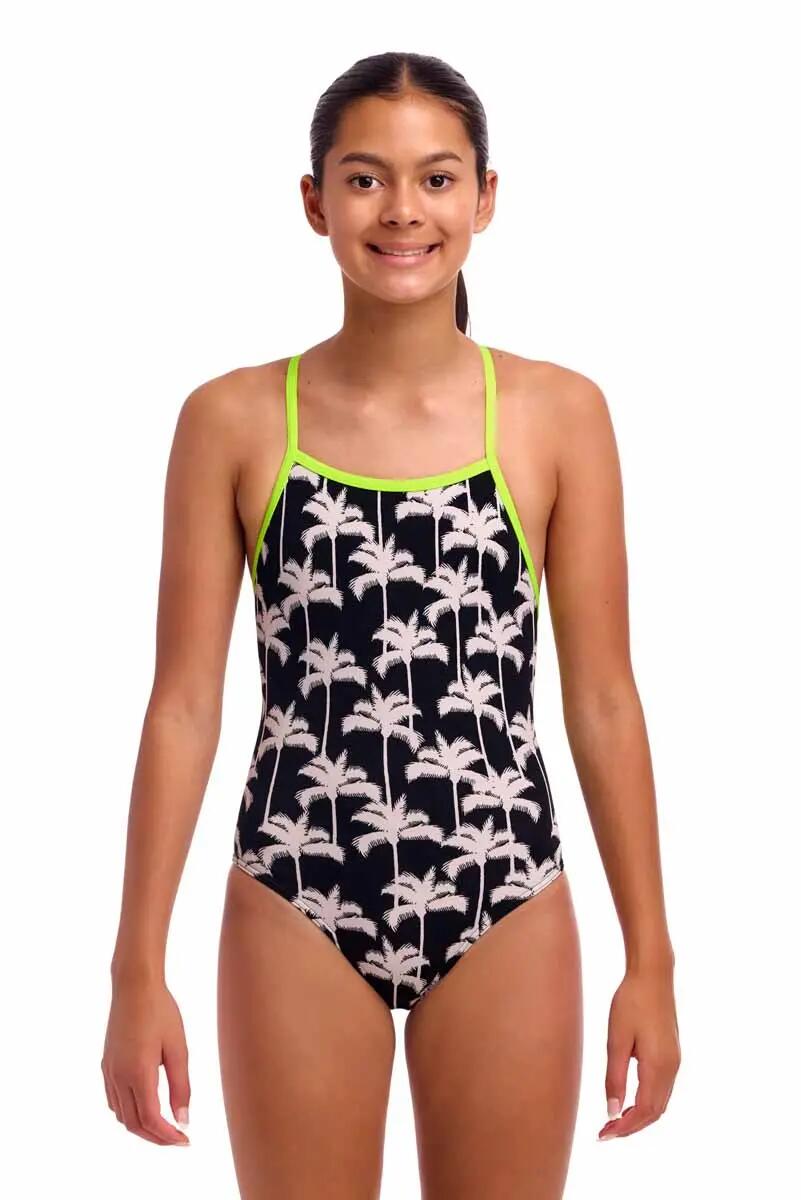 Funkita Girls Palm Night Strapped In One Piece Swimsuit - Black/White 1/1