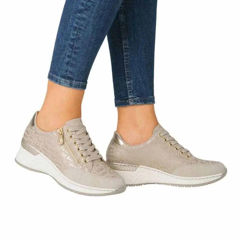 Dames Leren Trainers (Beige/Crème) 6/6