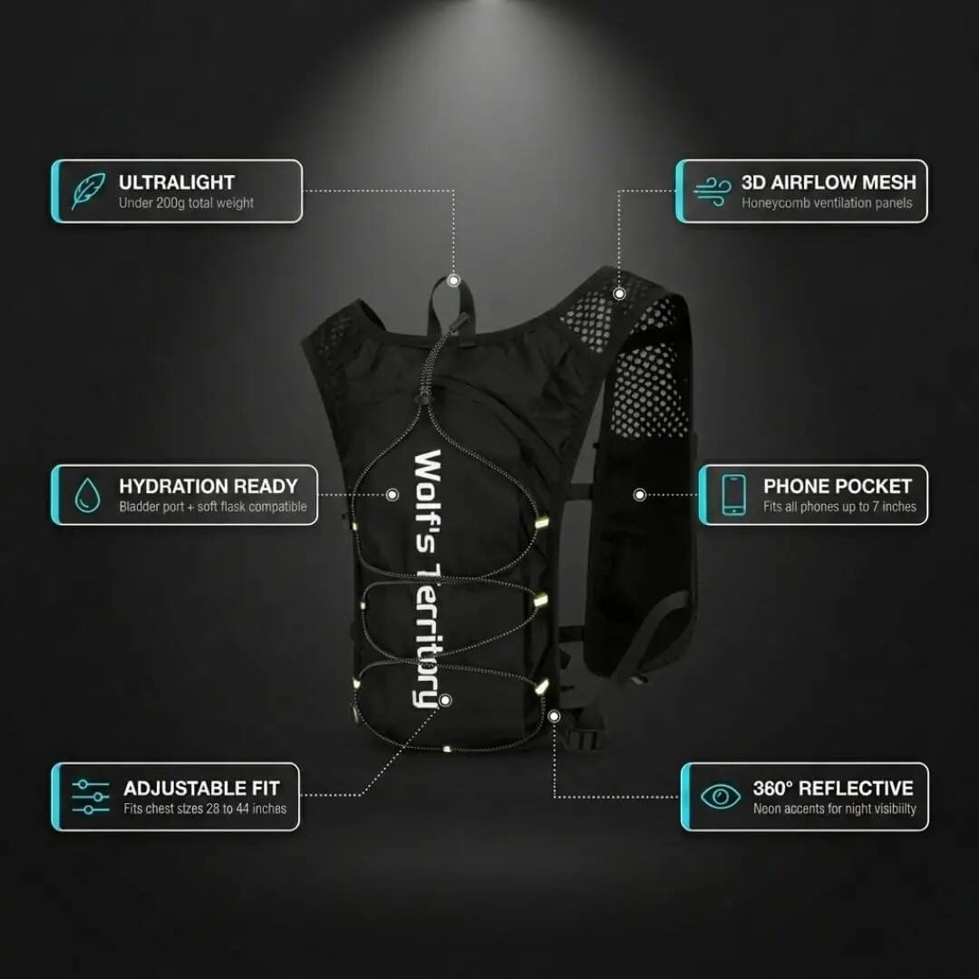 Gilet de course unisexe, bretelles de poitrine ajustables, sac à dos d'hydratati 3/7