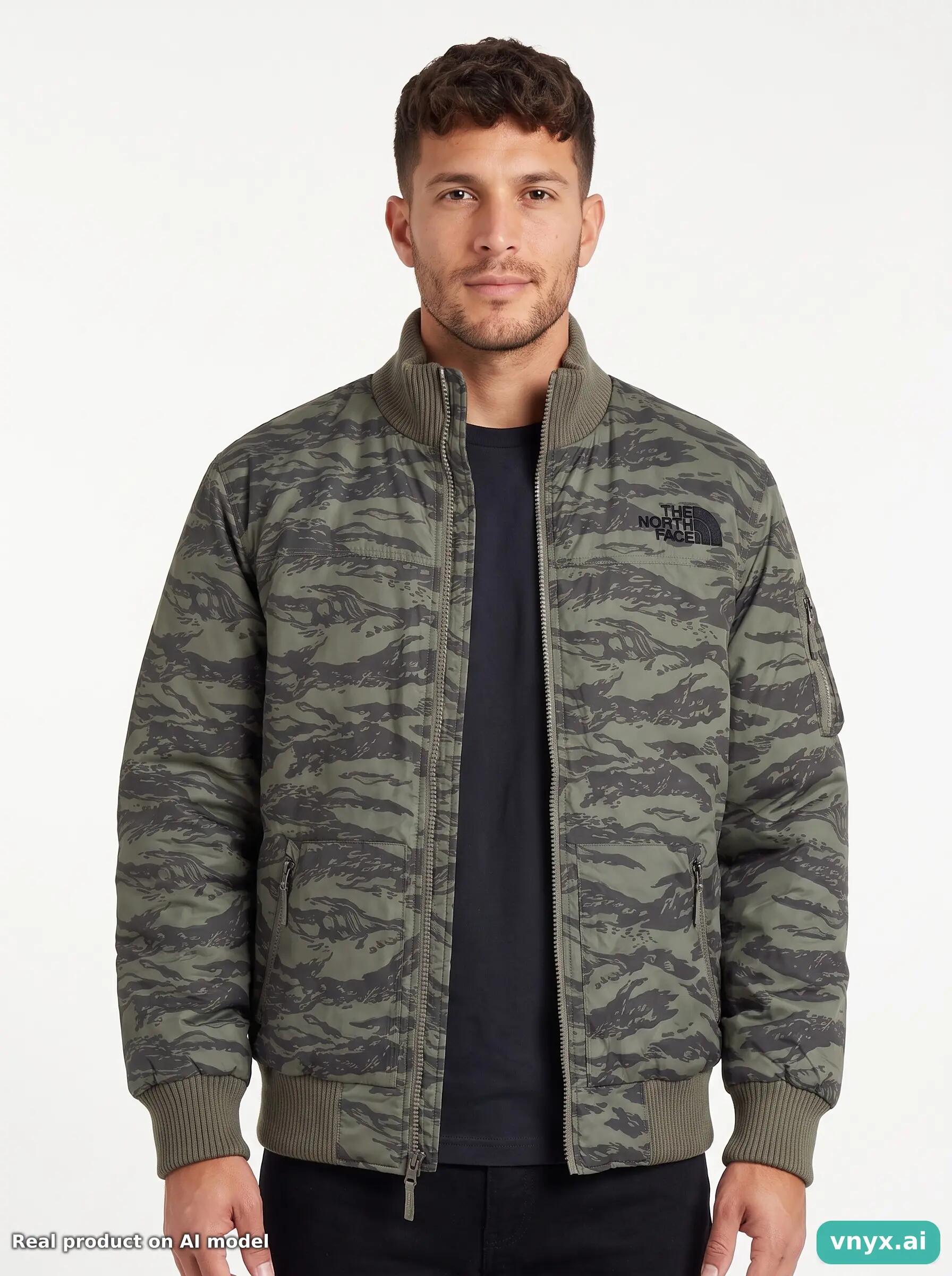 Second Life - The North Face Olive Green Camouflage Bomber Jacket Men S 5/5