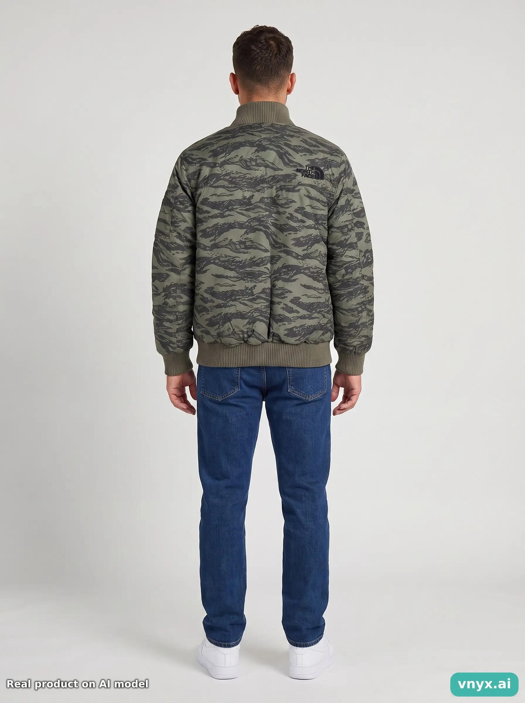 Second Life - The North Face Olive Green Camouflage Bomber Jacket Men S 4/5