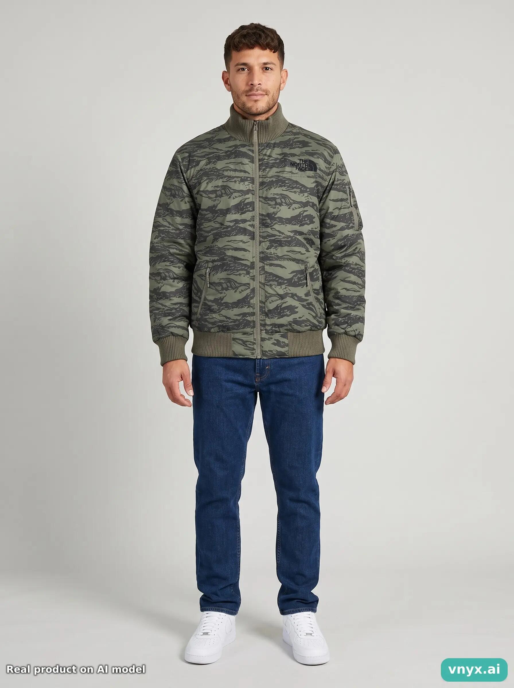 Second Life - The North Face Olive Green Camouflage Bomber Jacket Men S 3/5