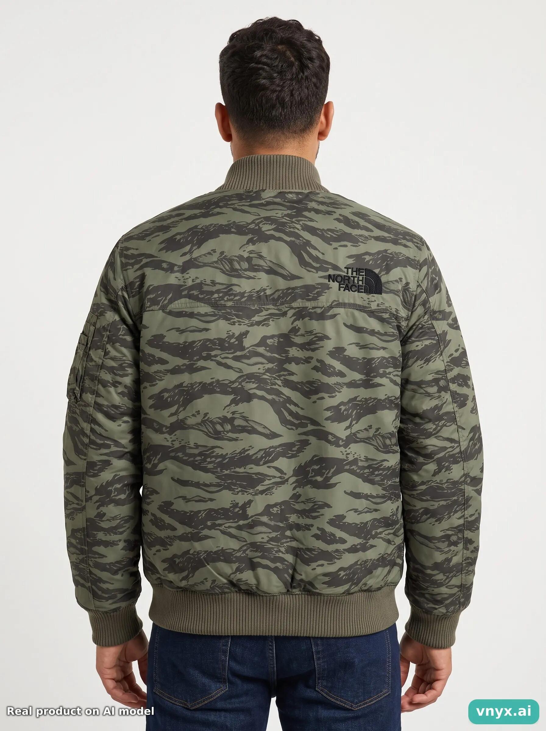 Second Life - The North Face Olive Green Camouflage Bomber Jacket Men S 2/5