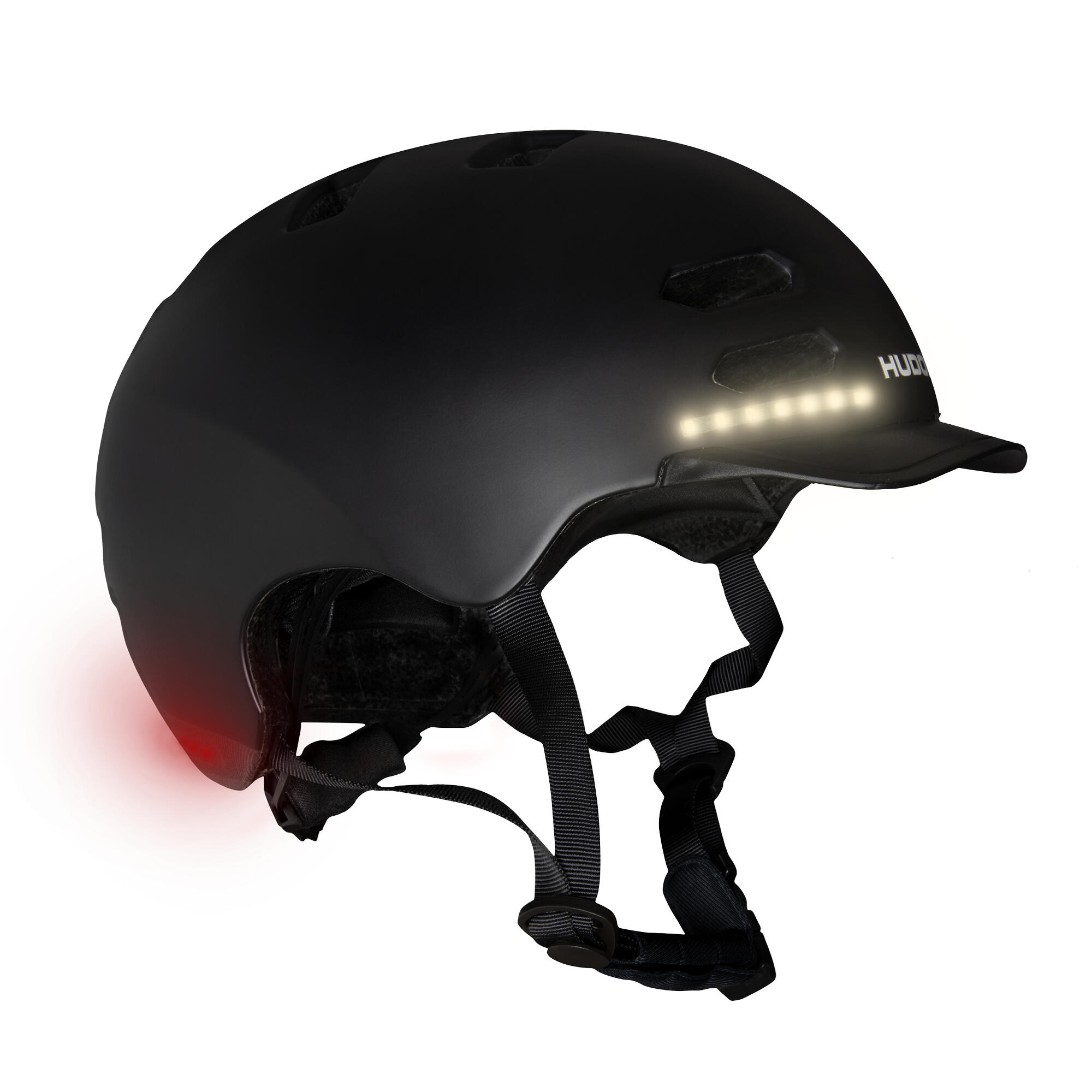 Kask skatera z oświetleniem LED - duży 58-61 cm - czarny